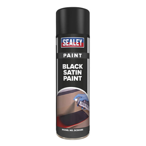 Sealey Black Satin Spray Paint 500ml for Metal Wood Plastic Fast Drying Sealey  - Dynamic Drive