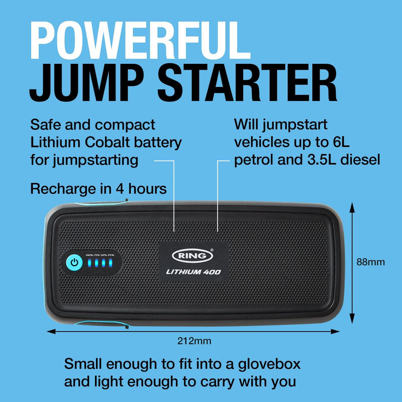 Ring Automotive RPPL400 high power lithium car jump starter power pack and 16800 Ring Automotive - Dynamic Drive