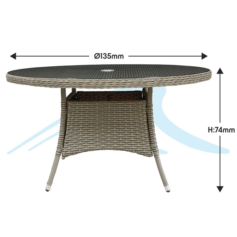 Dellonda Chester Rattan Wicker Round Outdoor Dining Table Tempered Glass Top Dellonda - Dynamic Drive