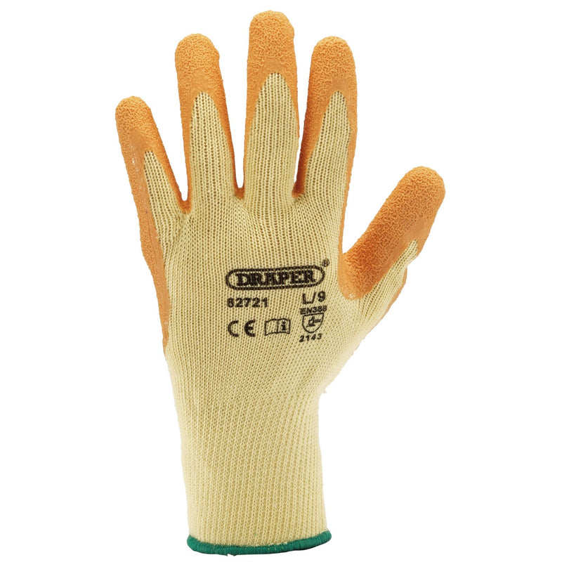 Draper Heavy Duty Latex Coated Work Gloves, Large, Orange 82721 Draper - Dynamic Drive