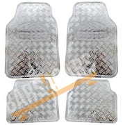 Shiney Shiny Silver Checker Style Design Chrome Look Car Rubber Floor Mats Set Streetwize  - Dynamic Drive