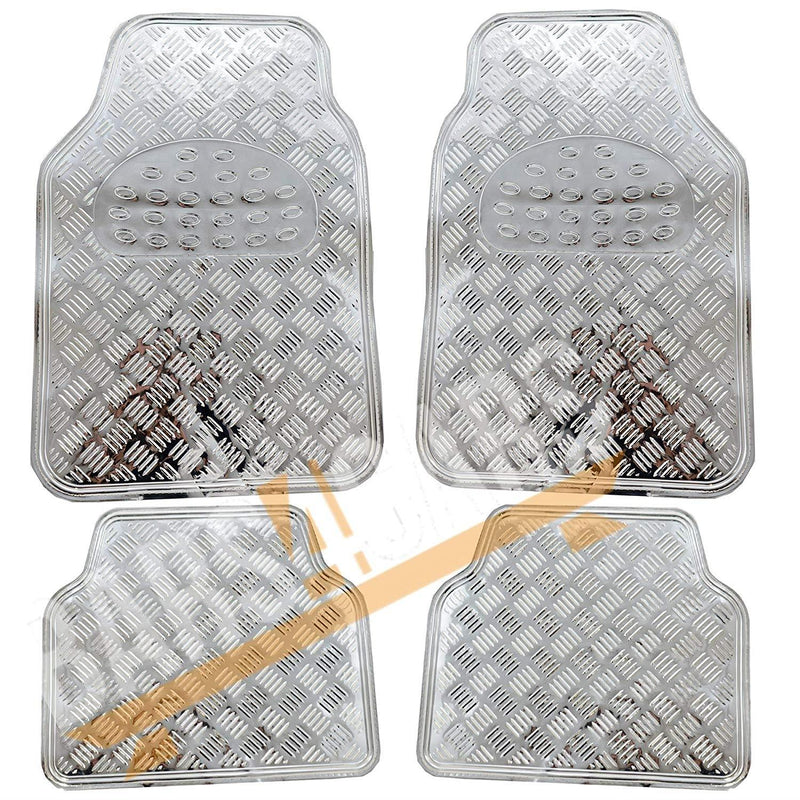 Shiney Shiny Silver Checker Style Design Chrome Look Car Rubber Floor Mats Set Streetwize  - Dynamic Drive