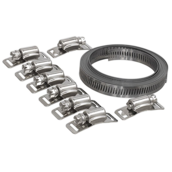 Sealey Hose Clamp Set 12.7mm Band 8 Tension Clamps Air Pipe Clip Fuel Line Sealey  - Dynamic Drive
