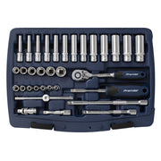 Sealey Premier 33pc 1/4" Drive WallDrive Metric Socket Set 4-14mm Ratchet Handle Sealey  - Dynamic Drive