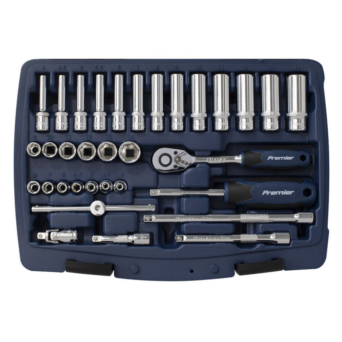 Sealey Premier 33pc 1/4" Drive WallDrive Metric Socket Set 4-14mm Ratchet Handle Sealey  - Dynamic Drive