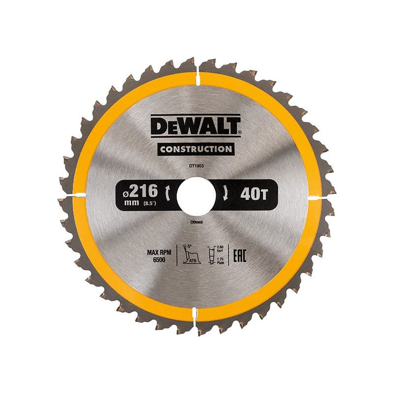 Dewalt Power Tools Stationary Construction Circular Saw Blade 216 x 30mm x 40T ATB/Neg DeWALT Power Tools - Dynamic Drive