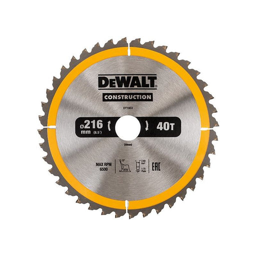 Dewalt Power Tools Stationary Construction Circular Saw Blade 216 x 30mm x 40T ATB/Neg DeWALT Power Tools - Dynamic Drive