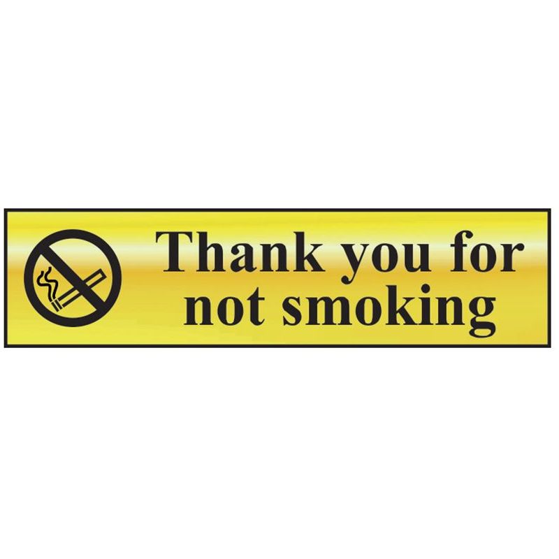 Scan Thank You For Not Smoking - Polished Brass Effect 200 x 50mm Scan - Dynamic Drive
