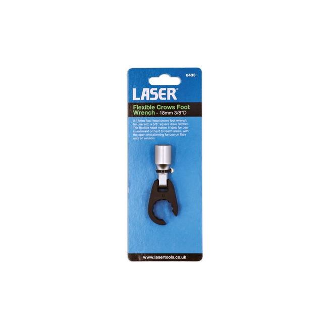 Laser Flexible Crows Foot Wrench 18mm 3/8"D 8433 Laser - Dynamic Drive