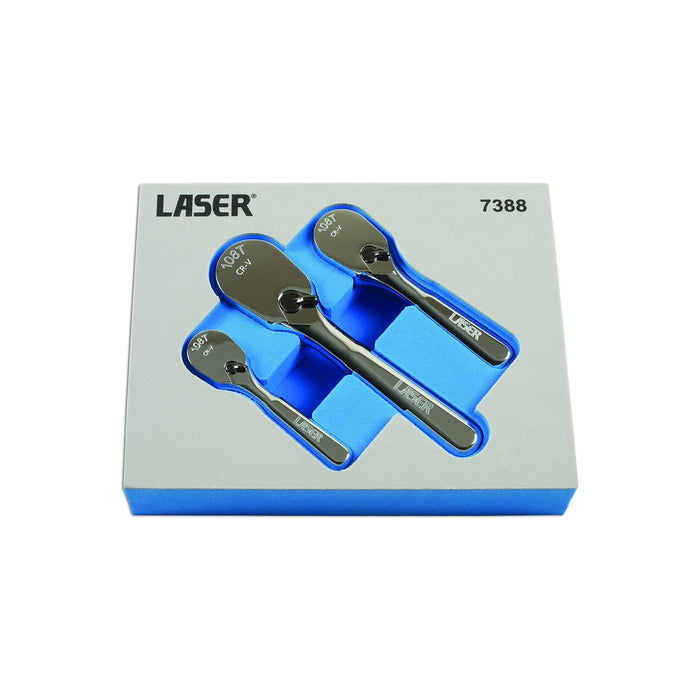 Laser Stubby Ratchet Set 1/4"D, 3/8"D, 1/2"D 3pc 7388 Laser - Dynamic Drive