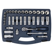 Sealey Premier Socket Set 34pc 3/8" Drive Metric WallDrive Ratchet Extension Bar Sealey  - Dynamic Drive