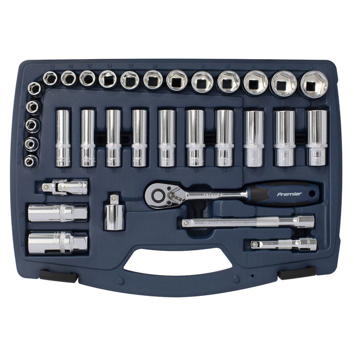 Sealey Premier Socket Set 34pc 3/8" Drive Metric WallDrive Ratchet Extension Bar Sealey  - Dynamic Drive