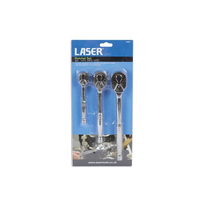 Laser Standard Ratchet Set 1/4"D, 3/8"D, 1/2"D 3pc 6421 Laser - Dynamic Drive