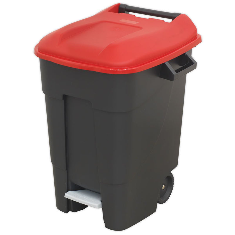 Sealey Refuse/Wheelie Bin with Foot Pedal 100L Red BM100PR Sealey - Dynamic Drive
