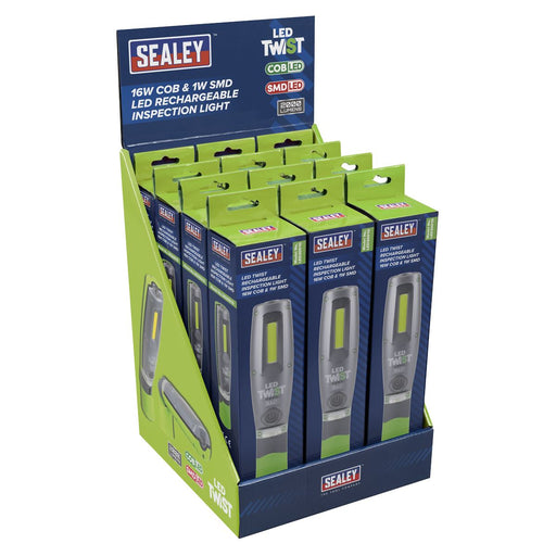Rechargeable Inspection Light 16W COB & 1W SMD LED - Green - Display Box of 12 Sealey - Dynamic Drive