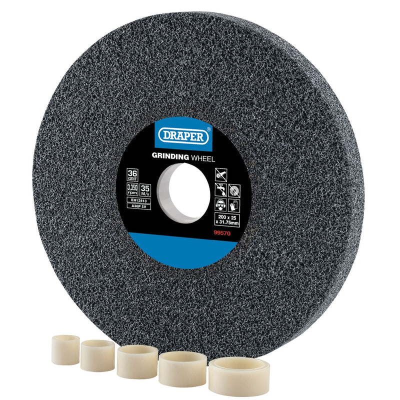 Draper Aluminium Oxide Bench Grinding Wheel, 200 x 25mm, 36 Grit 99570 Draper - Dynamic Drive