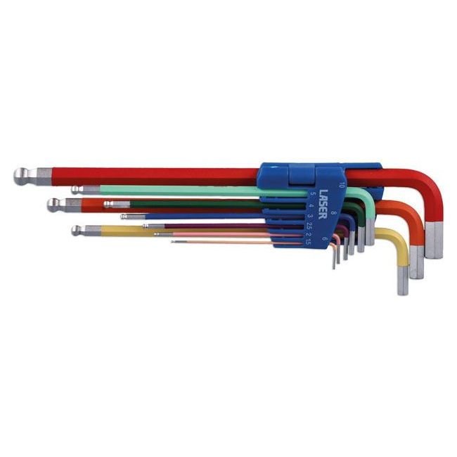 Laser Colour Coded Hex Key Set - Ball End 9pc 7869 Laser - Dynamic Drive