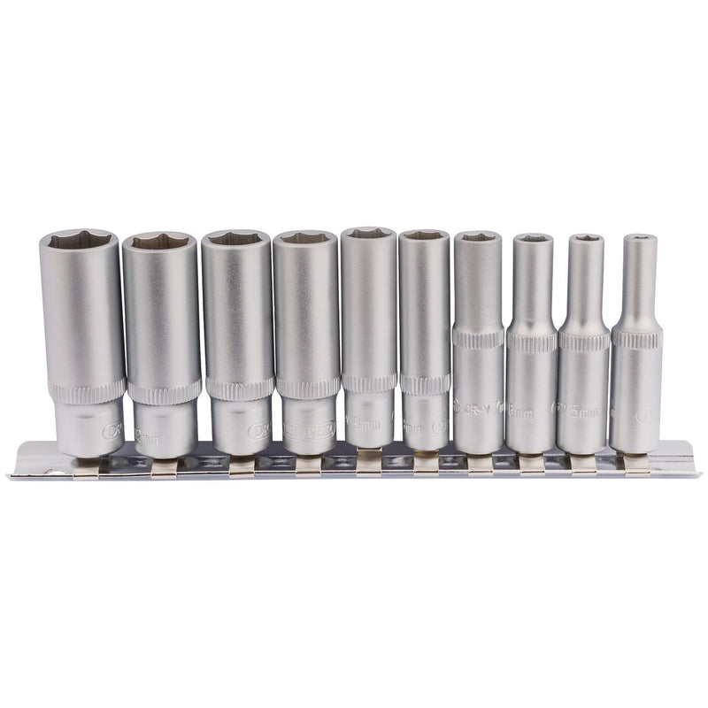 Draper Metric Deep Socket on Metal Rail, 1/4" Sq. Dr. (10 Piece) 16399 Draper - Dynamic Drive