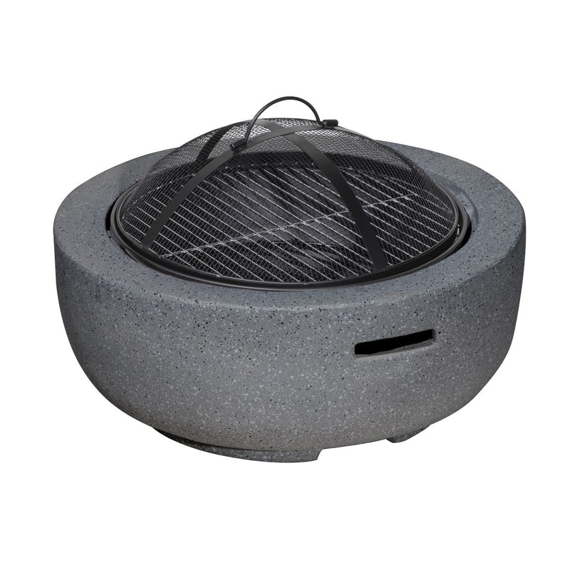 Dellonda Round MgO Fire Pit with BBQ Grill Ø60cm Safety Mesh Screen - Dark Grey Dellonda - Dynamic Drive