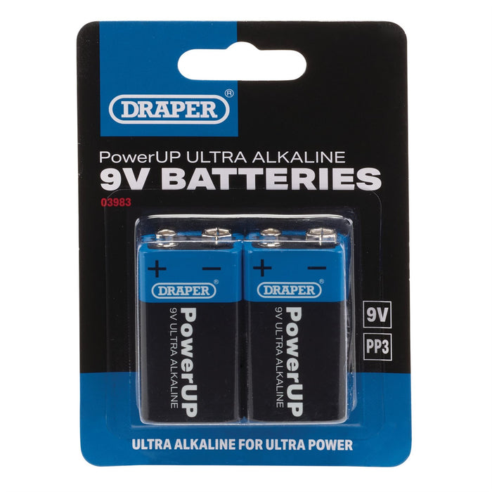 Draper PowerUP Ultra Alkaline 9V Batteries (Pack of 2) 03983 Draper - Dynamic Drive