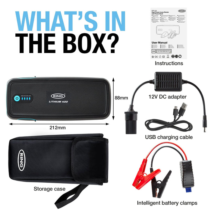 Ring Automotive RPPL400 high power lithium car jump starter power pack and 16800 Ring Automotive - Dynamic Drive
