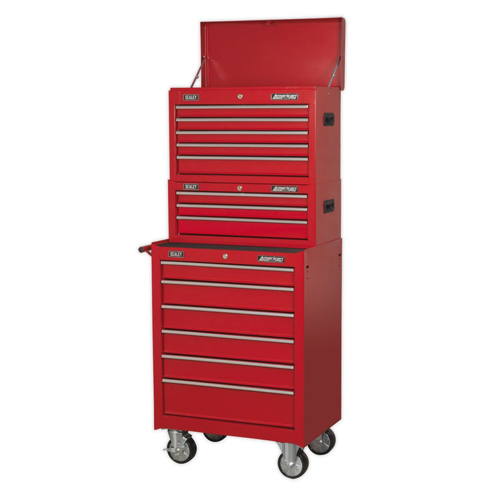 Sealey Topchest Mid-Box & Rollcab 14 Drawer Stack Red AP22STACK Sealey - Dynamic Drive