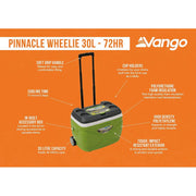 Vango Pinnacle Wheelie 30L 72H Cool Box Green Picnic Camping Food Drink Cooler Vango - Dynamic Drive