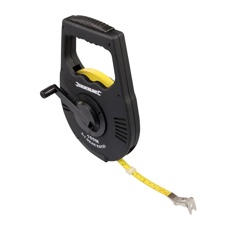 Silverline Geared Surveyors Tape 100m / 328ft x 12mm Silverline - Dynamic Drive