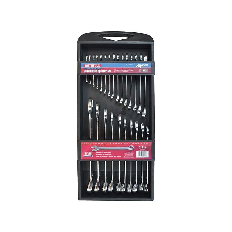 Faithfull Chrome Vanadium Comb Spanner Set, 25 Piece Faithfull - Dynamic Drive