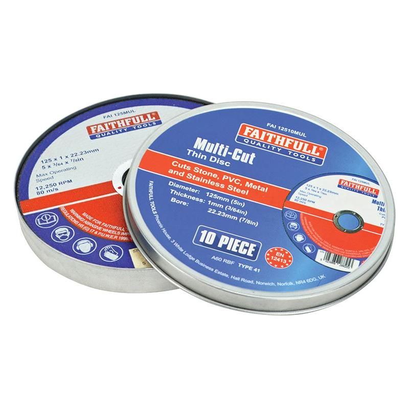 Faithfull Multi-Purpose Cutting Disc 125 x 1.0 x 22.23mm (Pack 10) Faithfull - Dynamic Drive