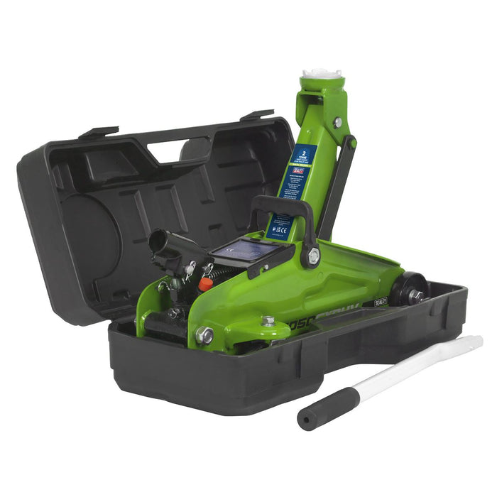 Sealey Short Chassis Trolley Jack with Storage Case 2 Tonne - Green 1050CXDHV Sealey - Dynamic Drive