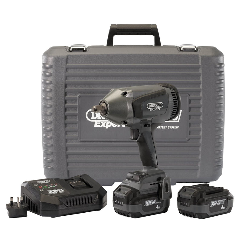 Draper XP20 20V Brushless High-Torque Impact Wrench, 1/2" Sq. Dr., 1000Nm, 2 x 4 Draper - Dynamic Drive