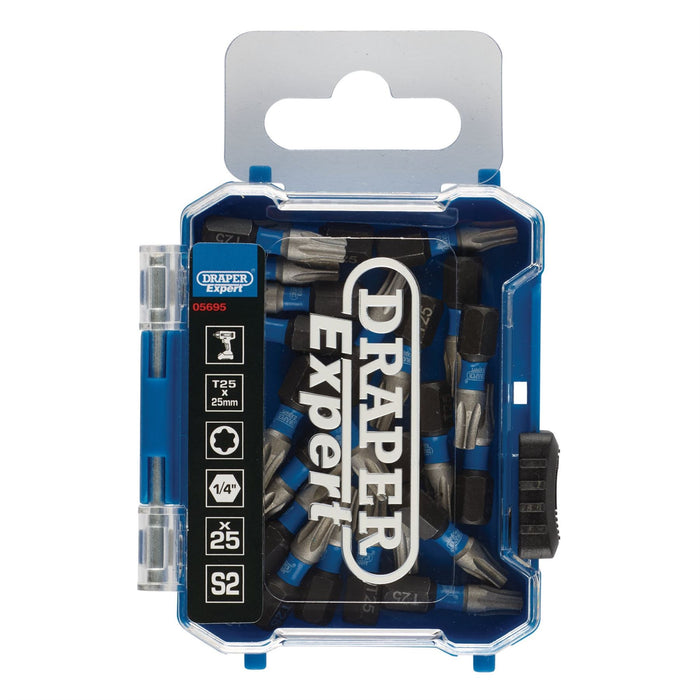 Draper Expert TX-STAR Impact Screwdriver Bits, T25 x 25mm, 1/4" Hex (Pack of 25) Draper - Dynamic Drive
