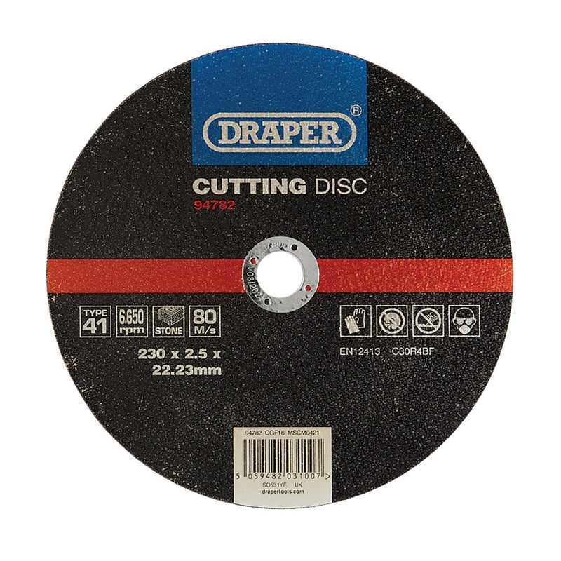 Draper Flat Stone Cutting Disc, 230 x 2.5 x 22.23mm 94782 Draper - Dynamic Drive