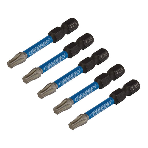 Draper Expert TX-STAR Impact Screwdriver Bits, T25 x 50mm, 1/4" Hex (Pack of 5) Draper - Dynamic Drive