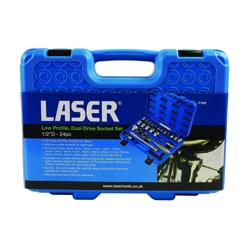 Laser Low Profile Dual Drive Socket Set 1/2"D 24pc 7103 Laser - Dynamic Drive