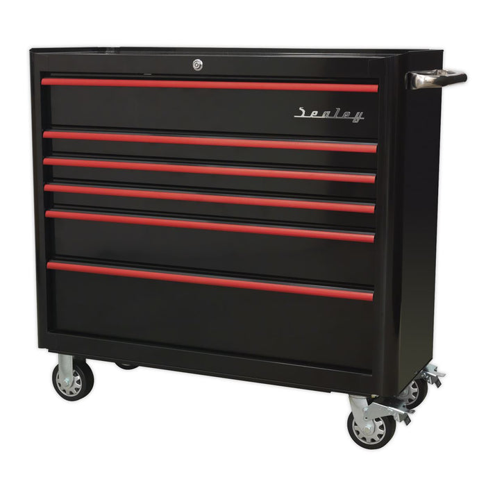 Sealey Rollcab 6 Drawer Wide Retro Style Black with Red Anodised Drawer Pulls Sealey - Dynamic Drive