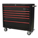 Sealey Rollcab 6 Drawer Wide Retro Style Black with Red Anodised Drawer Pulls Sealey - Dynamic Drive