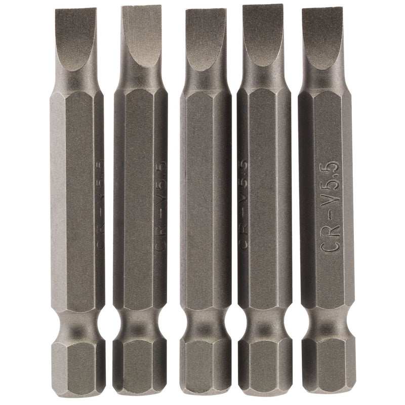 Draper Plain Slot Insert Bit, 5.5mm, 1/4" Hex, 50mm Long (Pack of 5) 64272 Draper - Dynamic Drive