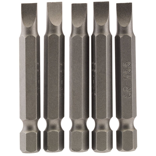 Draper Plain Slot Insert Bit, 5.5mm, 1/4" Hex, 50mm Long (Pack of 5) 64272 Draper - Dynamic Drive