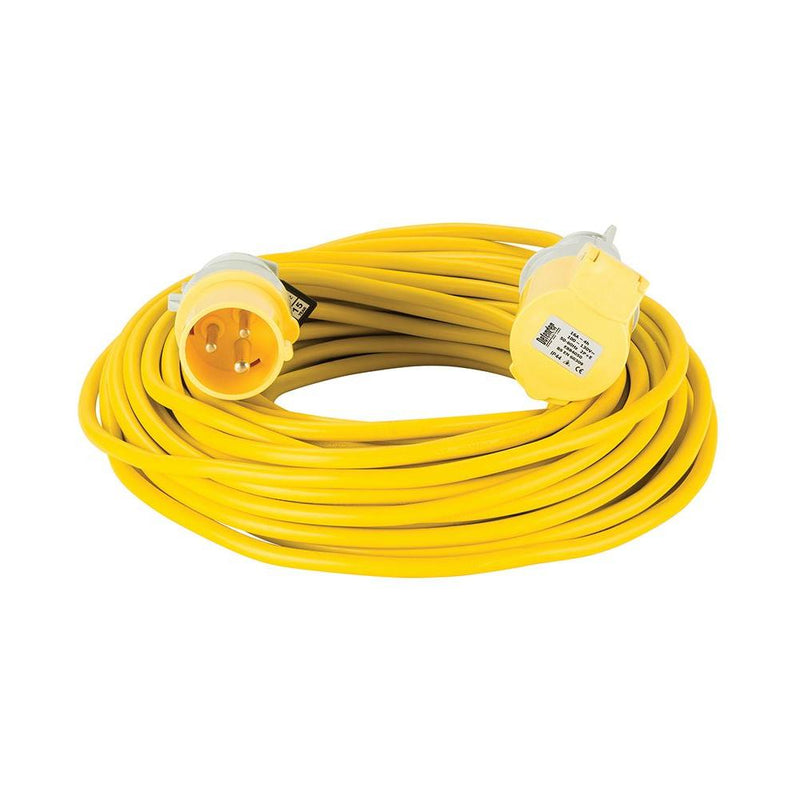 Defender Extension Lead Yellow 1.5mm2 16A 25m 110V Defender - Dynamic Drive