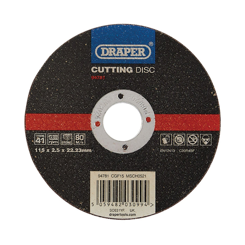 Draper Flat Stone Cutting Disc, 115 x 2.5 x 22.23mm 94781 Draper - Dynamic Drive