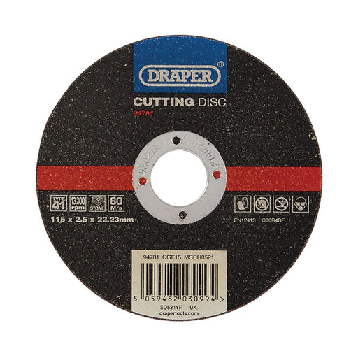 Draper Flat Stone Cutting Disc, 115 x 2.5 x 22.23mm 94781 Draper - Dynamic Drive