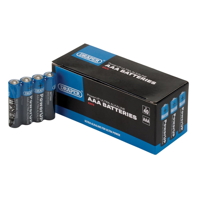 Draper PowerUP Ultra Alkaline AAA Batteries (Pack of 40) 03970 Draper - Dynamic Drive