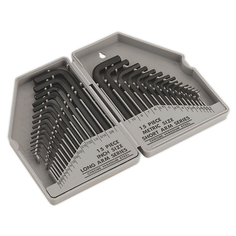 Sealey Hex Key Set 30pc Long/Short-Arm Metric/Imperial S0484 Sealey - Dynamic Drive