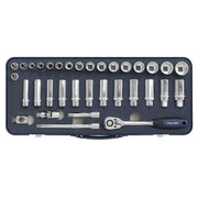 Sealey Premier 34pc 3/8" Drive Lock On Socket Set 6-24mm Ratchet Handle Sealey  - Dynamic Drive