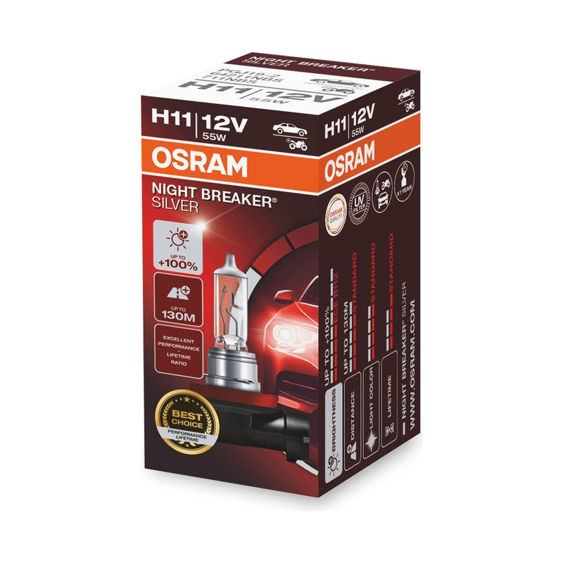 Osram NIGHT BREAKER SILVER H11, +100% more brightness, halogen headlamp, 64211NB Osram - Dynamic Drive