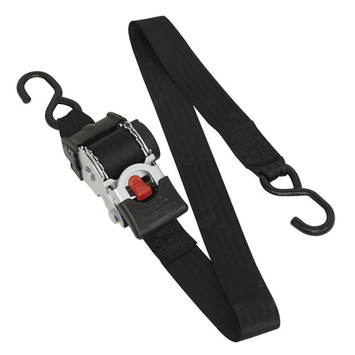 Sealey ATD50301 1500kg Auto Retractable Ratchet Tie Down Strap 50mm x 3m + Hooks Sealey  - Dynamic Drive