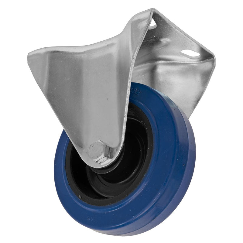 Sealey Heavy-Duty Blue Elastic Rubber Fixed Castor Wheel100mm Trade Sealey - Dynamic Drive
