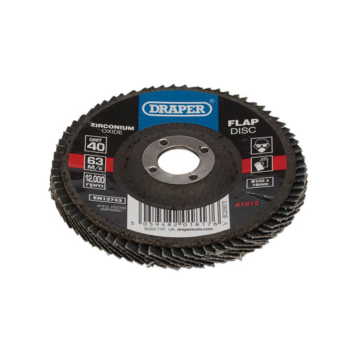 Draper Zirconium Oxide Flap Disc, 100 x 16mm, 40 Grit 81912 Draper - Dynamic Drive
